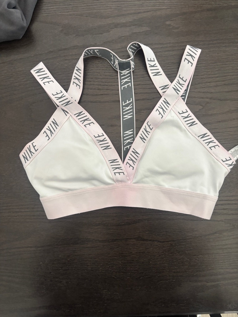 Nike Pink and White Strappy Logo Bralette